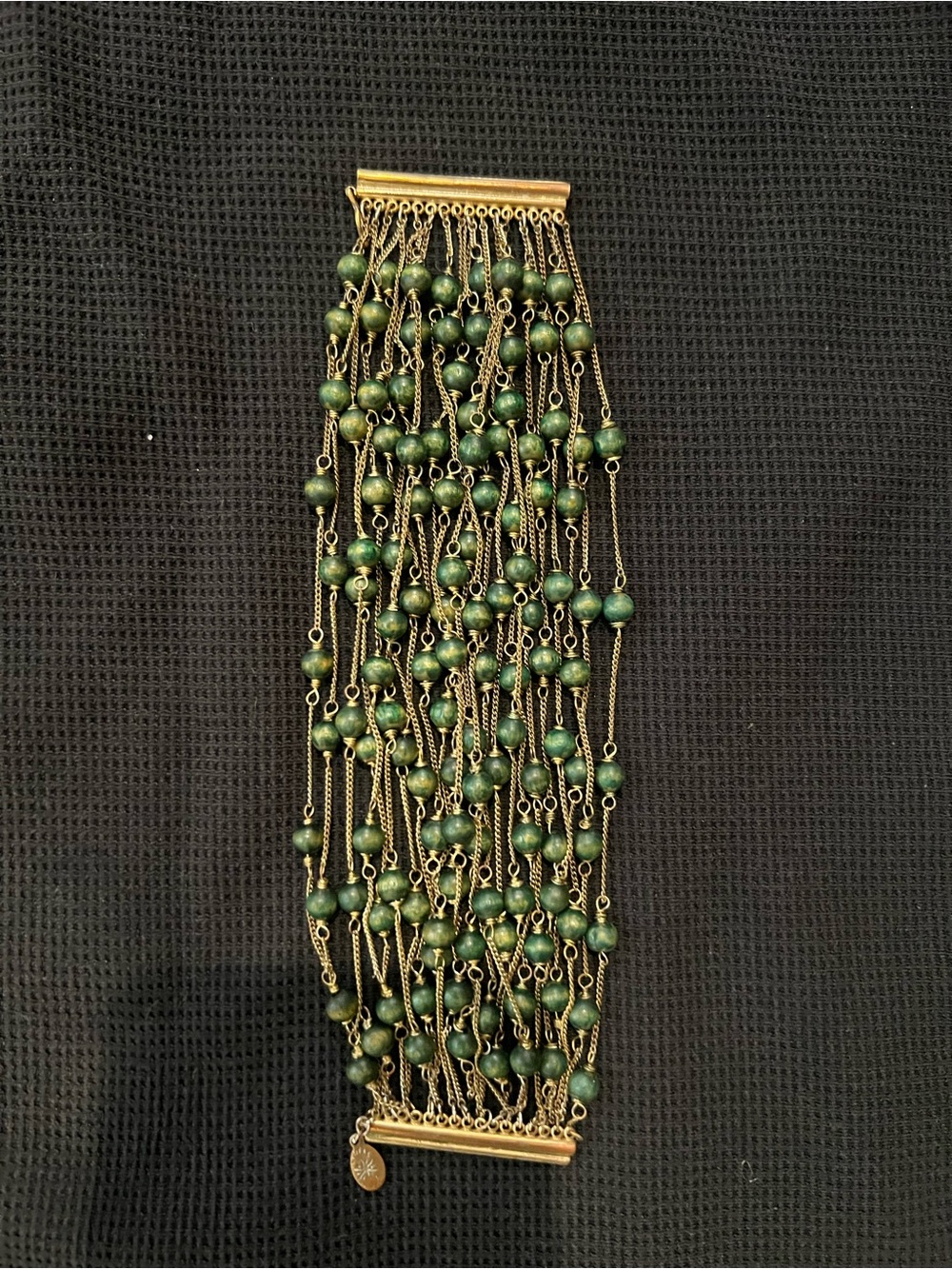 Anthropologie Green Beaded Multi-Strand Gold Bracelet